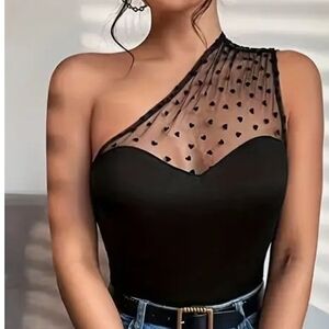 Sheer Heart  Black One shoulder Top ( size L)